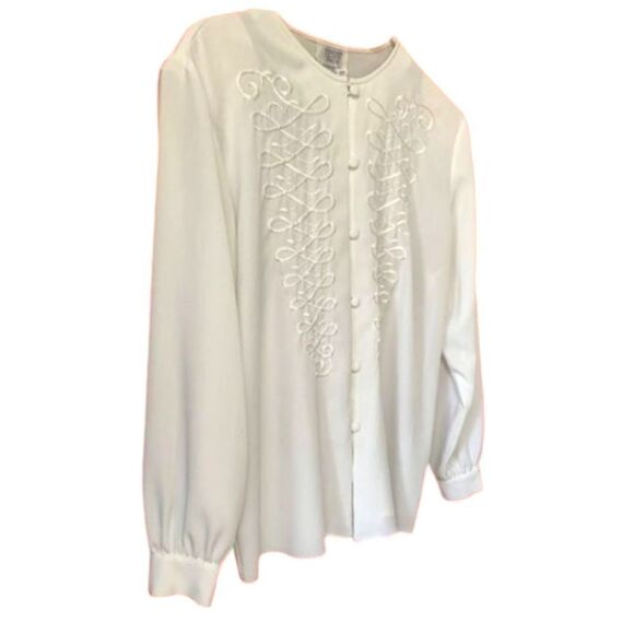 TESS Women’sLong Sleeve Embroidery design  Cream Color Dress Shirt Size 12Petite - Picture 3 of 9